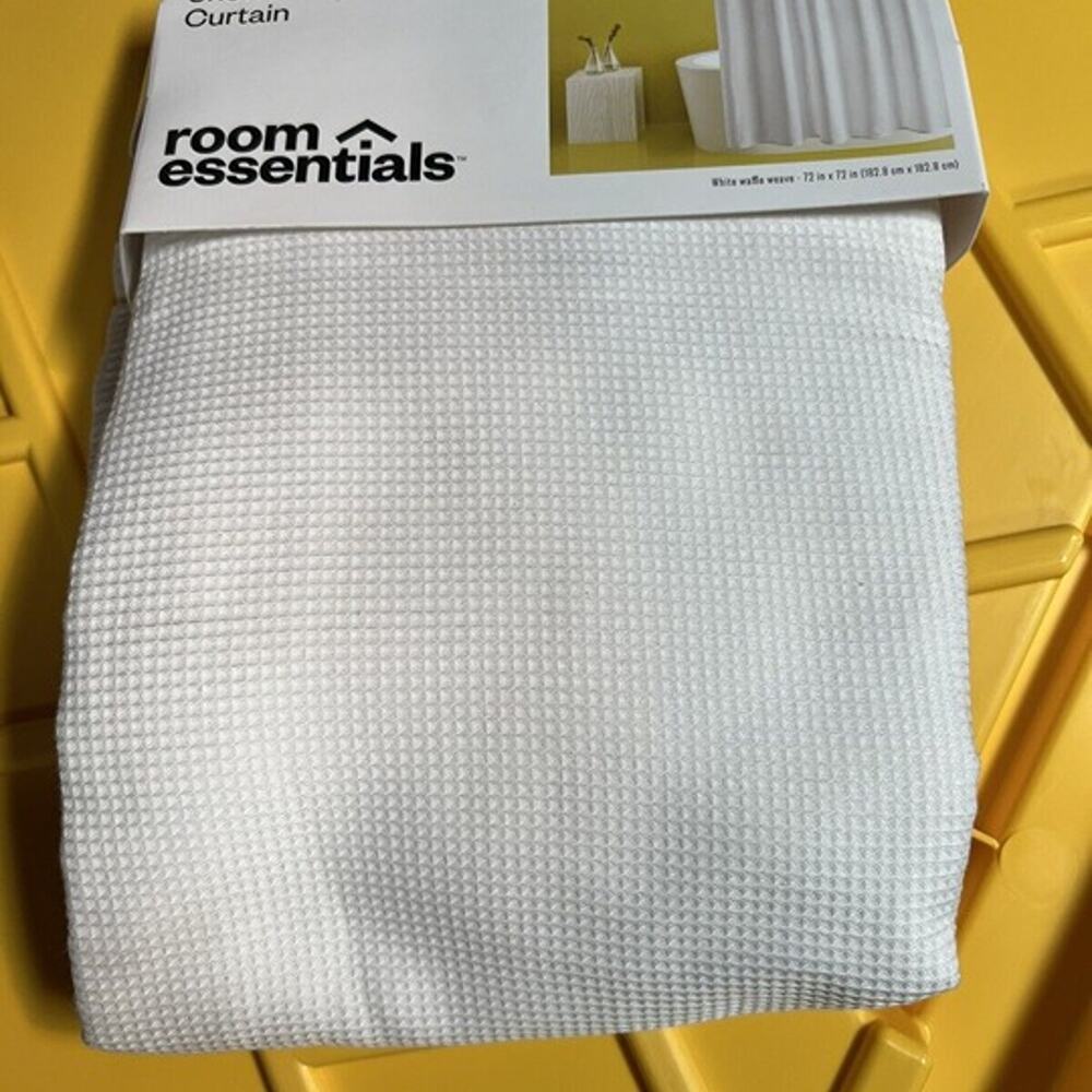 Waffle Weave Fabric Shower Curtain - Room Essentials - White - 72" x 72" NEW